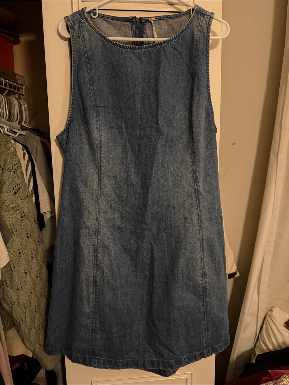 Free People Backless Denim Shift Dress - Blue